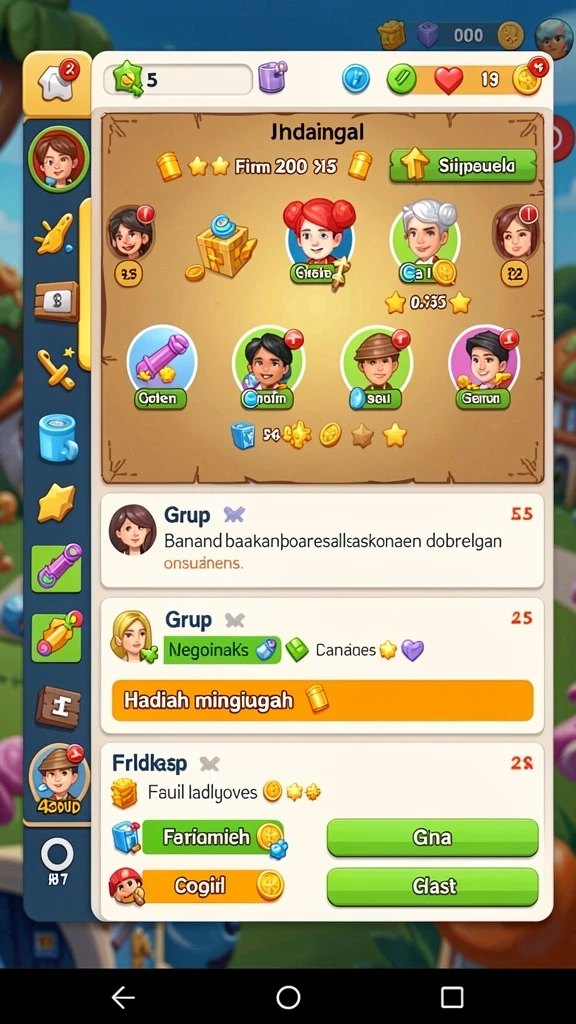 Screenshot menunjukkan fitur interaksi sosial di dalam game.
